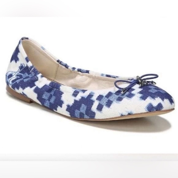 Sam Edelman Women's Ballet Flats Size 7 Blue & White Aztec Print Balletcore - Picture 1 of 16